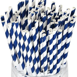 250 Pailles papier torsadées bleues et blanches